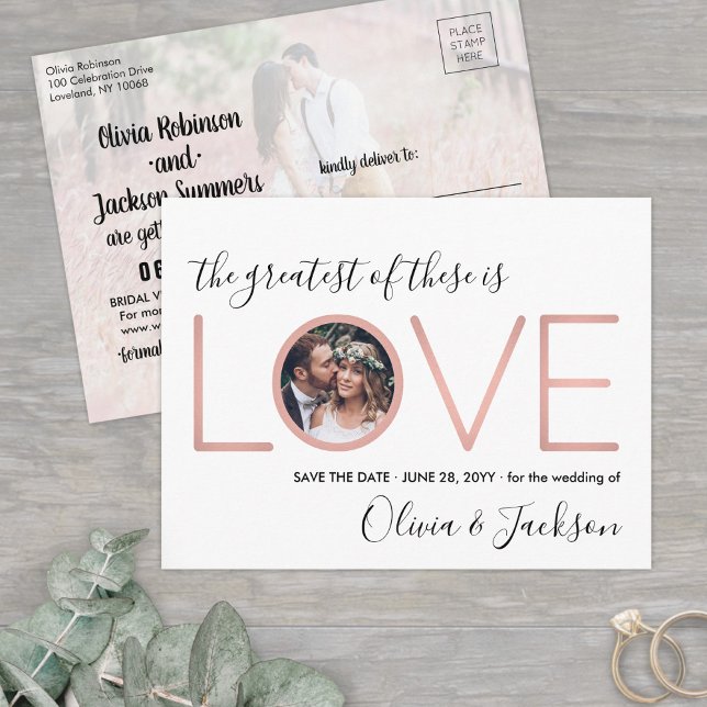 2 Foto korinthische Liebe Hochzeit Speichern Sie d Ankündigungspostkarte (Von Creator hochgeladen)