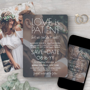 2 Foto Liebe ist geduldig Hochzeitsempfang Weiß Save The Date
