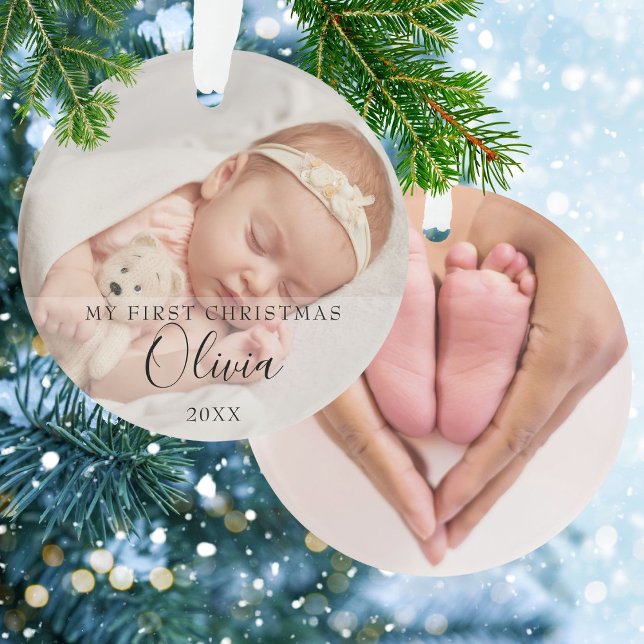 2 Foto Mein erster Weihnachtswörterbuch Name Ornament (2 Photo My First Christmas Baby Script Name Ornament)