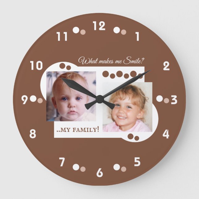 2 Foto meine Familie braun Große Wanduhr (Vorderseite)