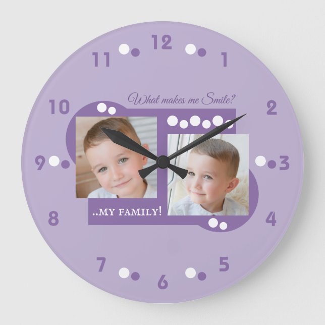 2 Foto meine Familie lila Große Wanduhr (Vorderseite)