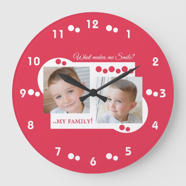 2 Foto meine Familie rot Große Wanduhr (Vorderseite)