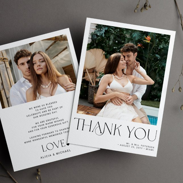 2 Foto minimalistische moderne Typografie Hochzeit Dankeskarte (Von Creator hochgeladen)