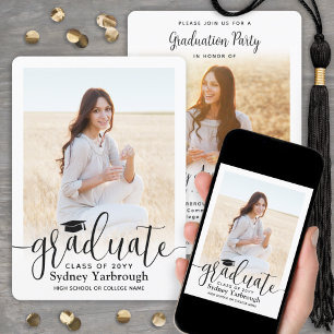2 Foto Moderne elegante Script Graduation Party Einladung