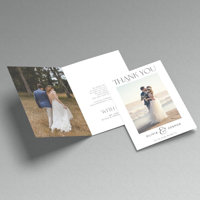 2 Foto moderne Typografie Hochzeit gefaltet Dankeskarte (Von Creator hochgeladen)