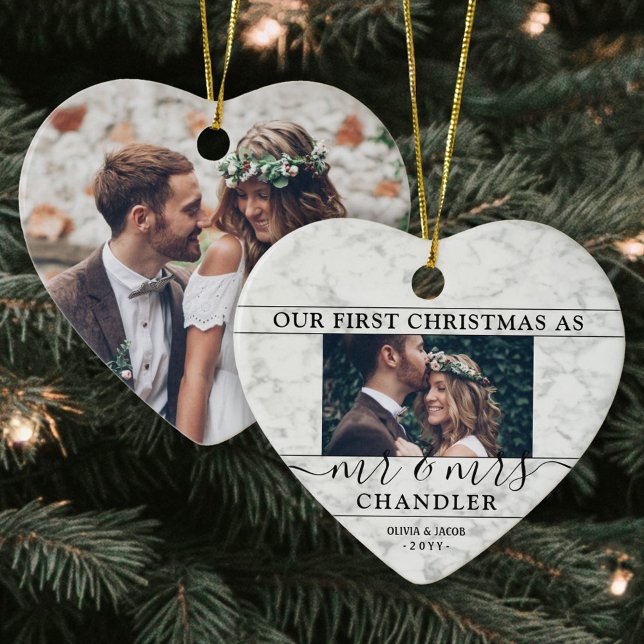 2 Foto Mr. & Mrs. 1. Weihnachtsfeiern Imitat Marmo Keramik Ornament (Von Creator hochgeladen)