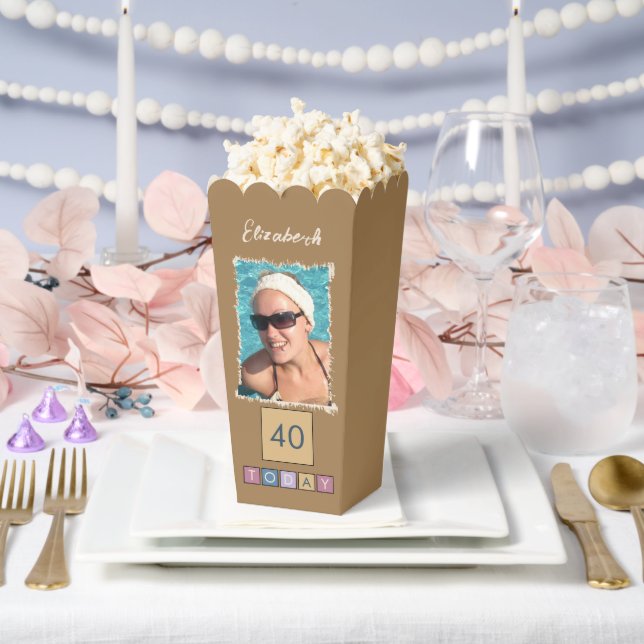 2 Foto Name 40. *jedes Alter braunen Popcorn hinzu Geschenkschachtel (Hochzeit)