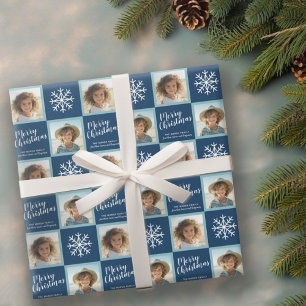 2 Foto - Navy Blue Frohe Weihnachtsschneeflocken Geschenkpapier