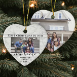2 Foto New Zuhause First Christmas Imitate Marmorh Keramik Ornament<br><div class="desc">Feiern Sie die Freude an Ihrem neuen Ort mit einem maßgeschneiderten 2-Foto "Erste Weihnachten in unserem neuen Zuhause" Imitat Marmor herzförmigen Keramik Ornament. Text und Bilder auf dieser Vorlage sind einfach zu personalisieren. (IMAGE PLACEMENT TIP: Eine einfache Möglichkeit, ein Foto genau so zu zentrieren, wie Sie es gewollt haben, ist...</div>