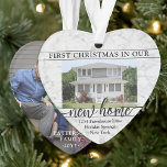 2 Foto New Zuhause First Christmas Imitate Marmorh Ornament<br><div class="desc">Feiern Sie die Freude an Ihrem neuen Ort mit einem maßgeschneiderten 2-Foto "Erste Weihnachten in unserer neuen Zuhause" Imitate Marmor herzförmigen Acrylschmuck. Bilder und Texte auf dieser Vorlage sind einfach zu personalisieren. (IMAGE PLACEMENT TIP: Eine einfache Möglichkeit, ein Foto genau so zu zentrieren, wie Sie es gewollt haben, ist es,...</div>