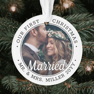 2 Foto Newlywings 1. Weihnachten Verheiratet Schwa Ornament
