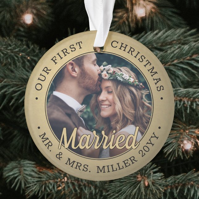 2 Foto Newlywings 1st Xmas Verheiratet Black and G Ornament (Von Creator hochgeladen)
