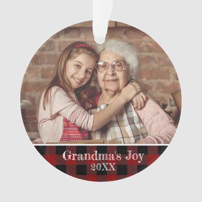 2 Foto Oma's Joy Red Buffalo Kariert Ornament (Vorderseite)