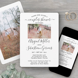 2 Foto Paare Hochzeit Chic Moderne Schrift Einladung