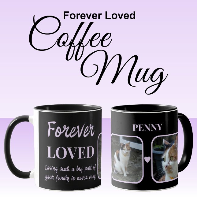 2 Foto Pet Loss Keepake Memorial Schwarz lila Tasse (Von Creator hochgeladen)