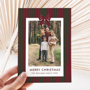 2 Foto Retro-Weihnachten Roter Bogen Grüne Streife Feiertagskarte
