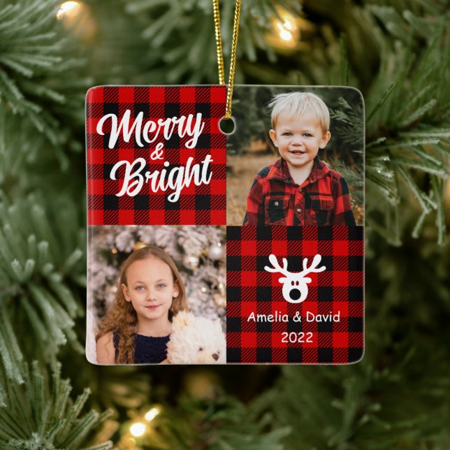 2 Foto Rote Karierte Kinder Weihnachten Keramik Or Keramikornament (Baum)