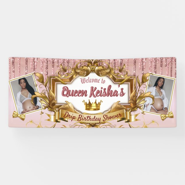  2 Foto Royalty Pink Rose Gold Glitzer Tropfen Banner (Horizontal)