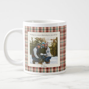 2 Foto Rustikale Grün-Rot-Karo-Monogramm-Weihnacht Jumbo-Tasse