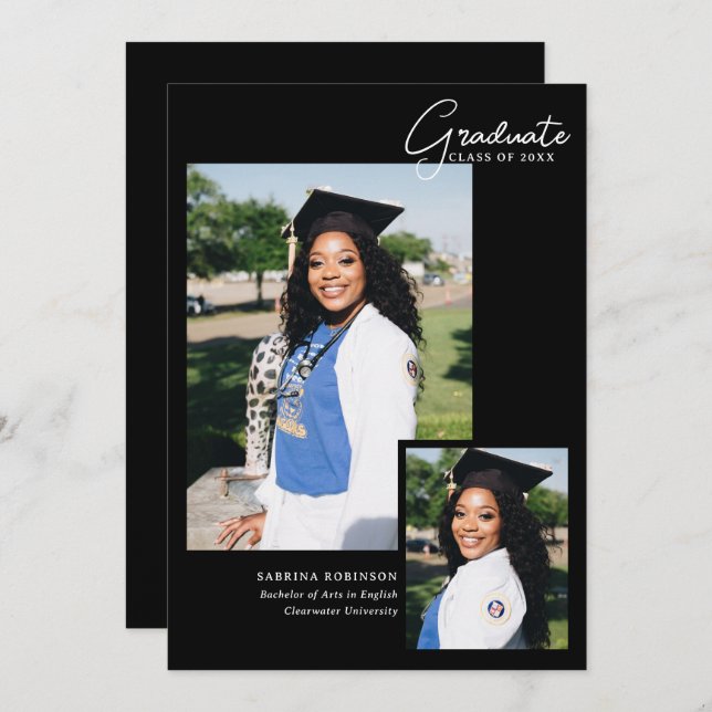 2 Foto Script Typografy Abschluss Ankündigung (Vorne/Hinten)