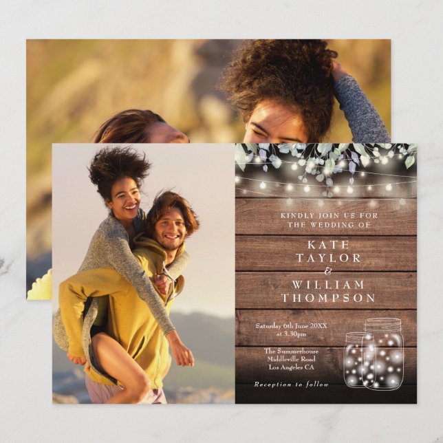 2 Foto String Lights Rustic Jars Greenerenerity We Einladung (Vorne/Hinten)