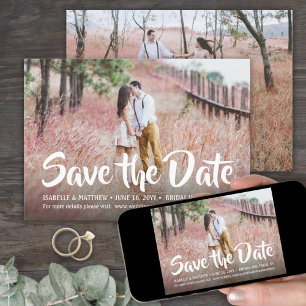 2 Foto Stylische weiße Kalligrafie-Schrift Hochzei Save The Date