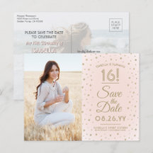 2 Foto Sweet 16 Birthday Save the Date Blush Gold