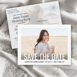 2 Foto Sweet 16. Geburtstag Modern Save the Date Ankündigungspostkarte
