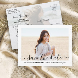 2 Foto Sweet 16. Geburtstagsschrift Save the Date Ankündigungspostkarte