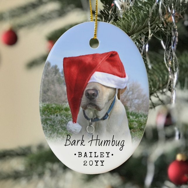 2 Foto Text Bark Humbug Happy Howlidays Hund Keramik Ornament (Von Creator hochgeladen)