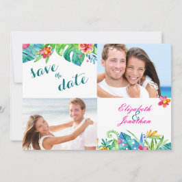 2 Foto Tropisches Berry Pink Aquamarines Blümchen  Save The Date
