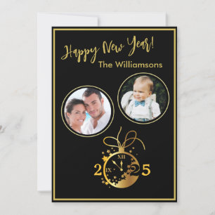 2 Foto-Uhr-Karte zum Jahreswechsel - Happy New Yea Einladung