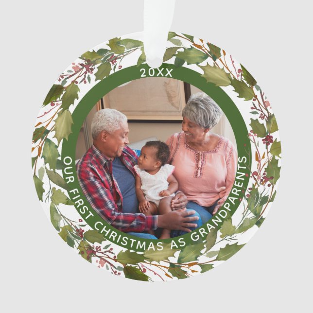 2-Foto Unser 1. Weihnachtsfest als Großeltern Kran Ornament (Vorderseite)