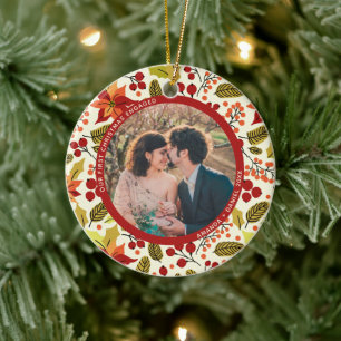 2 Foto Unser erstes Verlobtes Rotes Orange Keramik Ornament