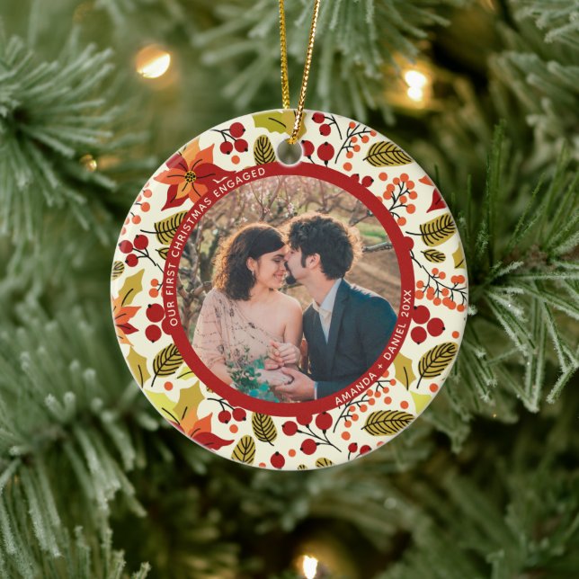 2 Foto Unser erstes Verlobtes Rotes Orange Keramik Ornament (Baum)