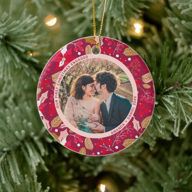 2 Foto Unser erstes Verlobtes Weihnachten Keramik Ornament (Baum)