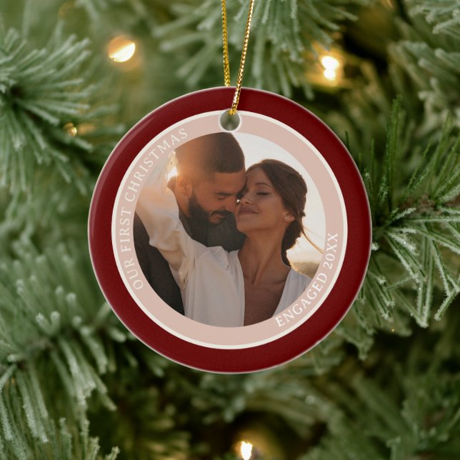 2 Foto Unser erstes Verlobtes Weihnachtsgebäck Keramik Ornament (Baum)