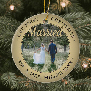 2 Foto Unsere ersten Weihnachten Verheiratet Schwa Keramik Ornament