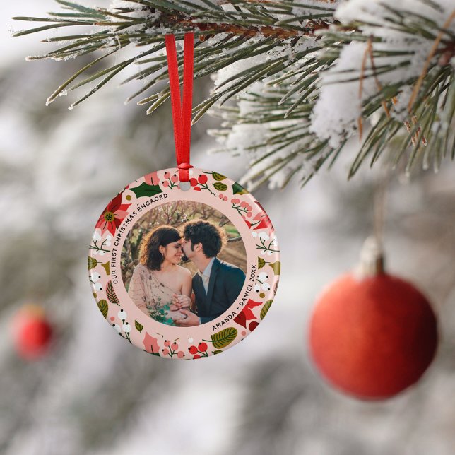 2 Foto Unsere ersten Weihnachten Verlobten Rosa Bl Keramik Ornament (Von Creator hochgeladen)