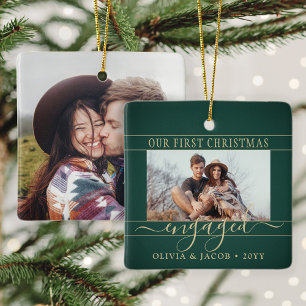 2 Foto Verlobung Erstes Weihnachtsgrün und Gold Keramikornament