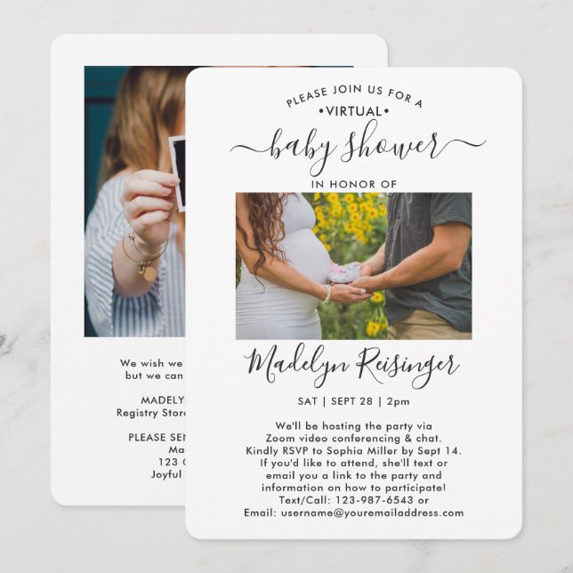 2 Foto Virtual Long Distance Baby Dusche per Mail Einladung (Vorne/Hinten)