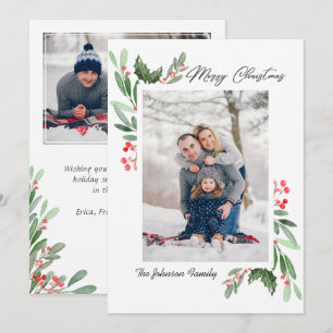 2 FOTO Watercolor Mistletoe Holly Berry Weihnachte Feiertagskarte