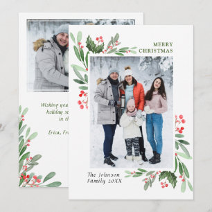 2 FOTO Watercolor Mistletoe Holly Berry Weihnachte Feiertagskarte
