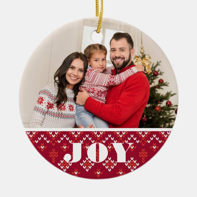 2 Foto Weihnachten Freude Nordic Sweater Holiday Keramik Ornament (Vorne)