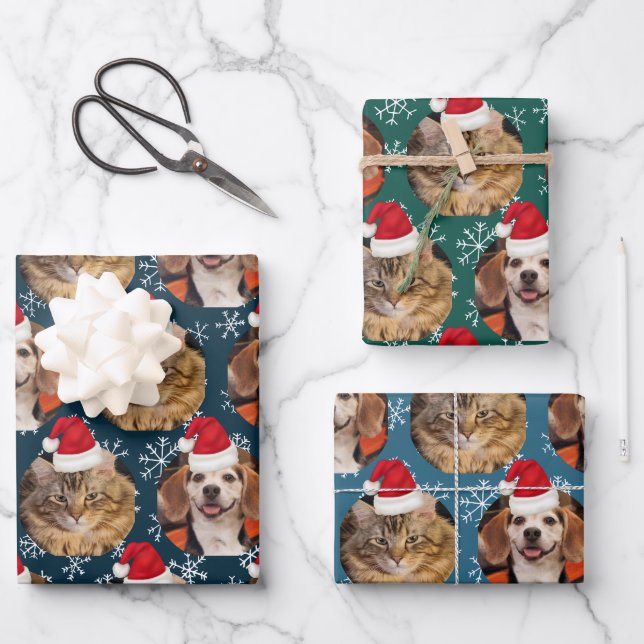 2 Foto-Weihnachtsmannmütze für "Heads Blue Aquamar Geschenkpapier Set (Vorderseite)