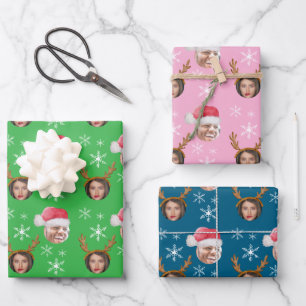 2 Fotocollage Santa und Reinreder Geschenkpapier Set