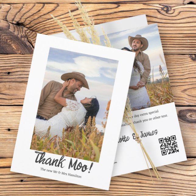 2 Fotografien Personalisiert Danke Moo Wedding (2 Photographs Personalized Thank Moo Wedding Thank You Cards from Ricaso. For fun whimsical weddings)