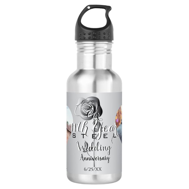 2 Fotos11. Hochzeitstag Heart Steel Rose Edelstahlflasche (Vorderseite)