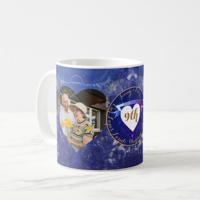 2 Fotos 9th Wedding Anniversary Lapis Hearts Kaffeetasse (Vorderseite Links)