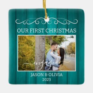 2 Fotos Erste Weihnachten Verlobte Aquamarine Holz Keramikornament